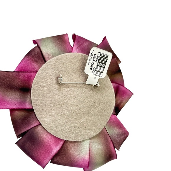 NWT LOFT Pink & olive Green Gem ribbon velvet Brooch 3 inch - Picture 6 of 6